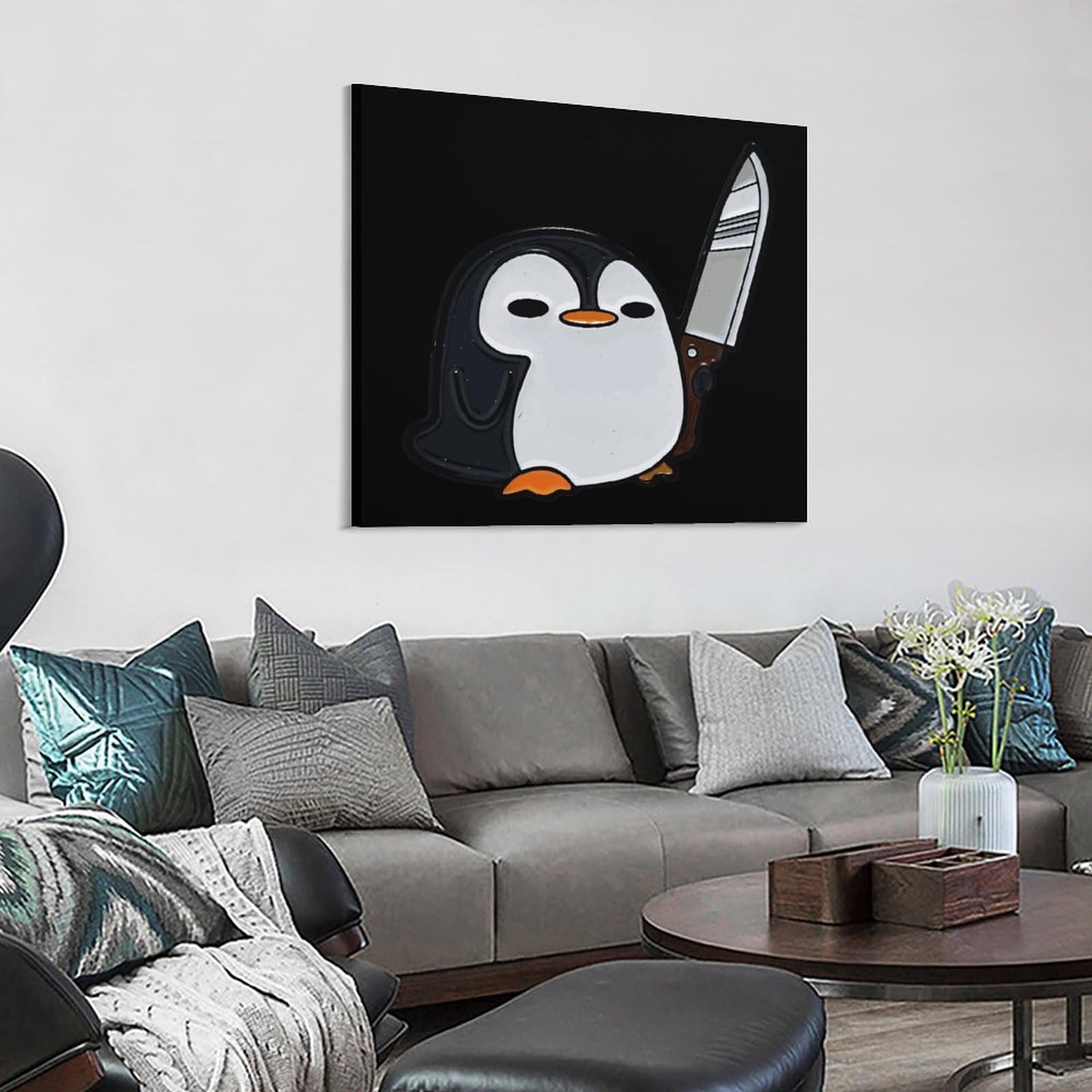 Amazon.co.jp: 壁アート 面白い ペンギン 木枠付き 装飾画 壁画